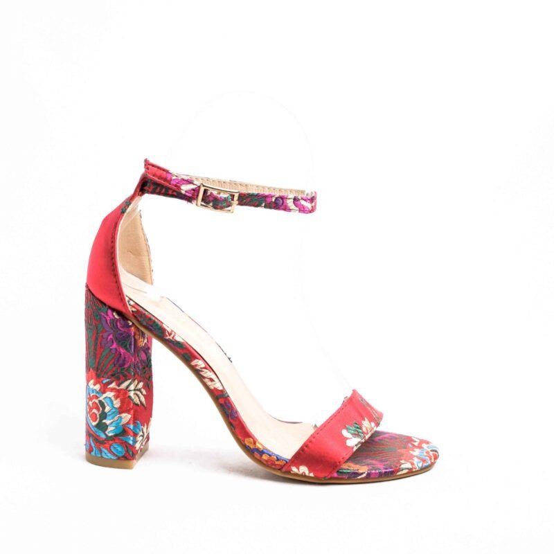 Sandalias de satén con flores con tacón