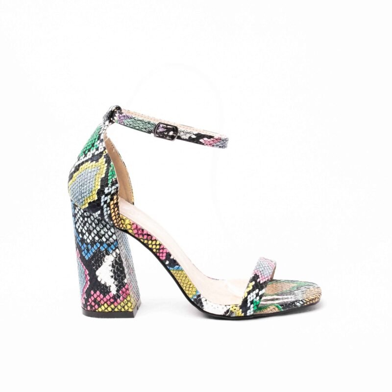 Sandalias con tacón de estampado de serpiente