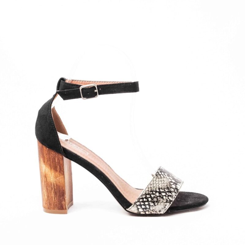 Sandalias con tacón y estampado de serpiente