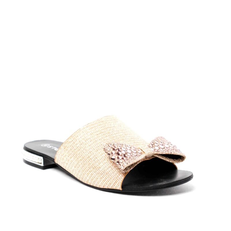 Chanclas planas con lazo y perlas